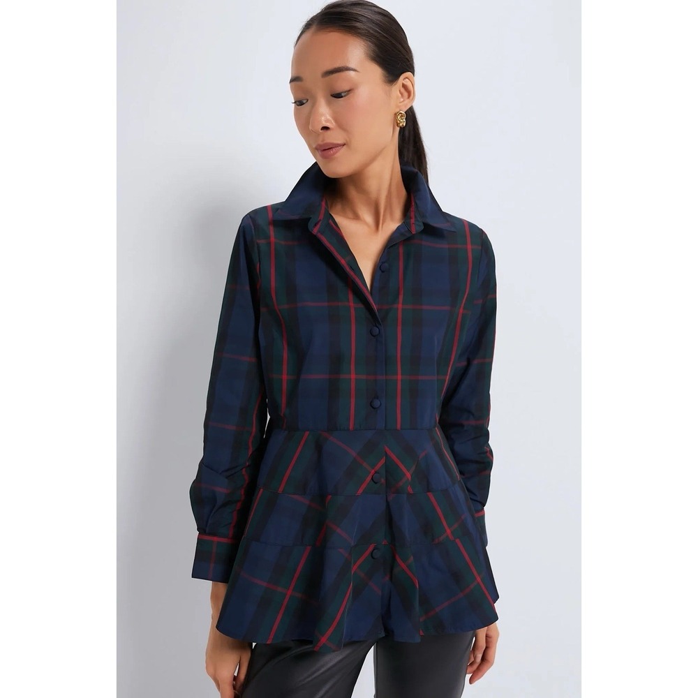 Pomander Place Womens Ashlen Blouse Tartan Plaid Size Large Preppy Chic Academia